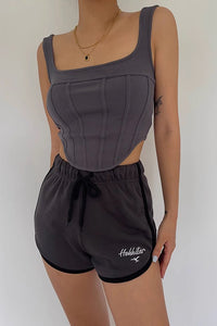 Women's Sleeveless Scoop Neck Asymmetrical Hem Tank Tops Fitted Cami Tee Shirts