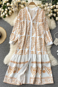 Fashion Women Print Long Sleeve Maxi Dress