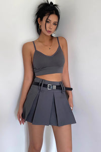 Solid A-Line Flared Hem Belted Skirt