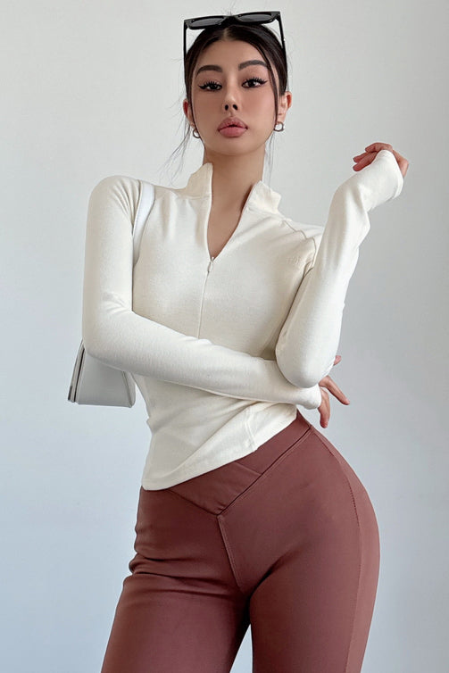 Casual Women Zip Lapel Long Sleeve Tops