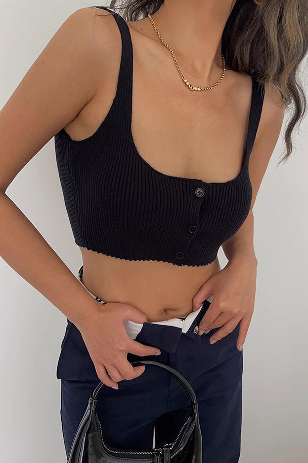 Women's Ribbed Buttoned Front Crop Tank Top
