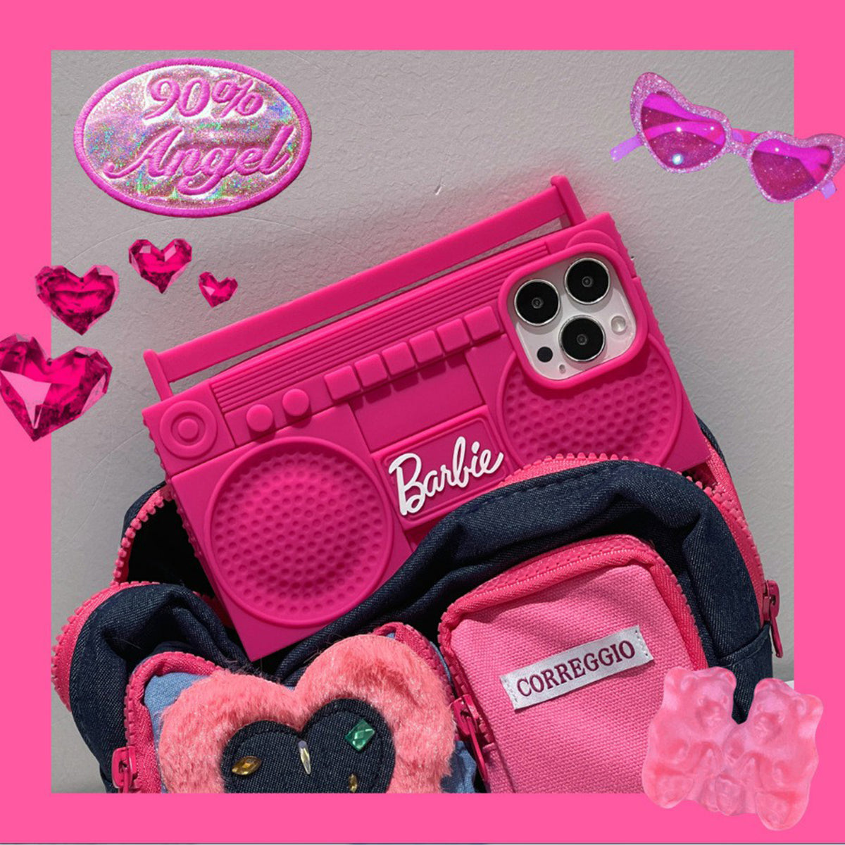 Kawaii Pink Barbie Stereo Alphabet Radio Speaker Silicone Soft Shell Protective Cover Iphone 11 12 13 14 15 Mobile Phone Case