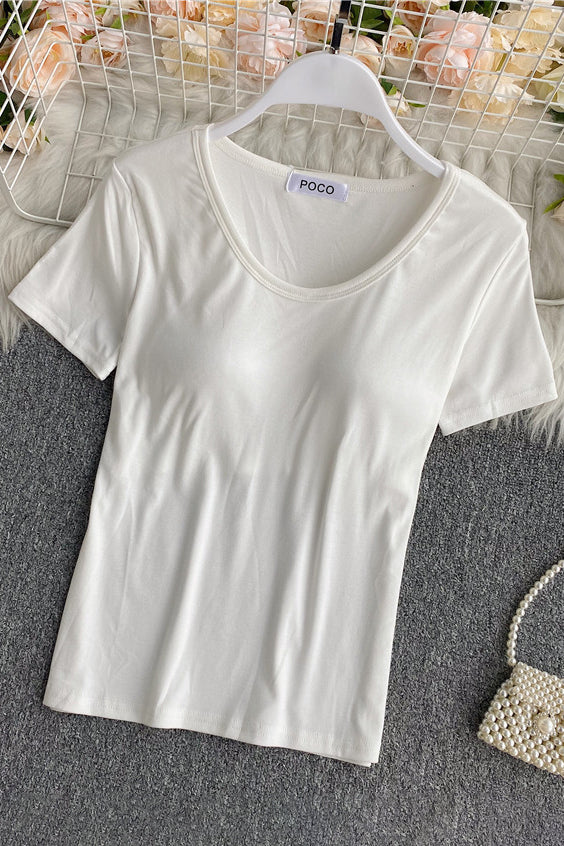 Fashion Women Scoop Neck Short Sleeve T-Shirt Top