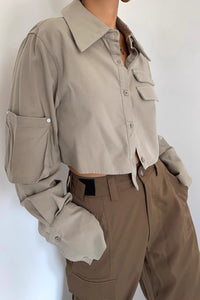 Women's Single Button Lapel Neck Crop Shirt Tops