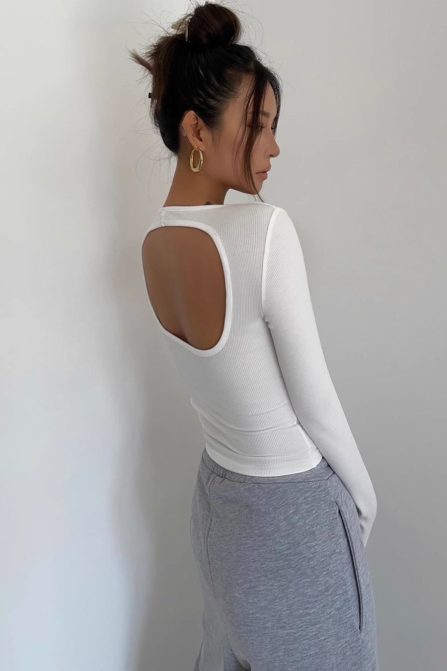 Women's Scoop Neck Backless Long Sleeve T-Shirt