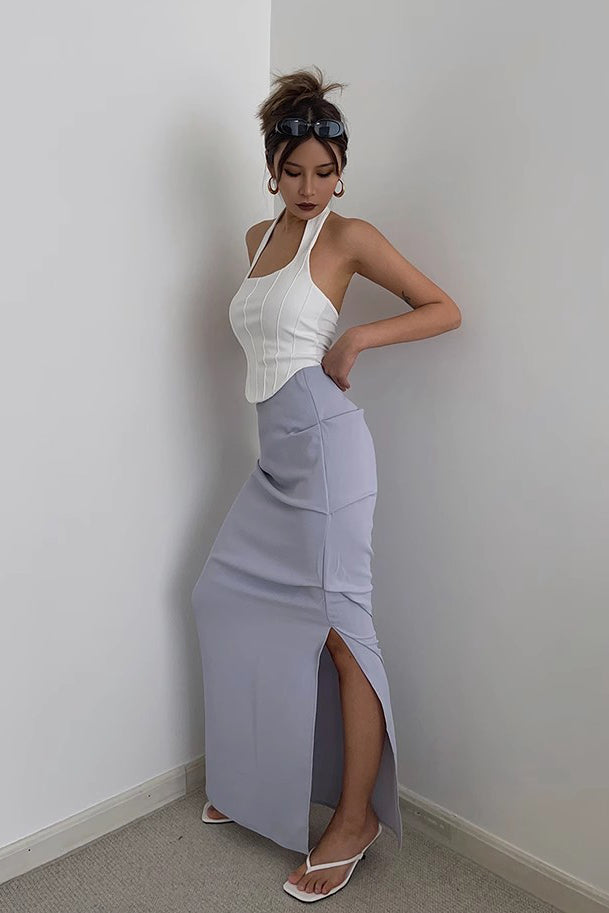 Solid A-Line Split Side Skirt