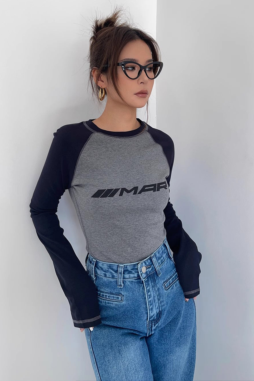 Retro Contrast Fitted Long Sleeve T-Shirt