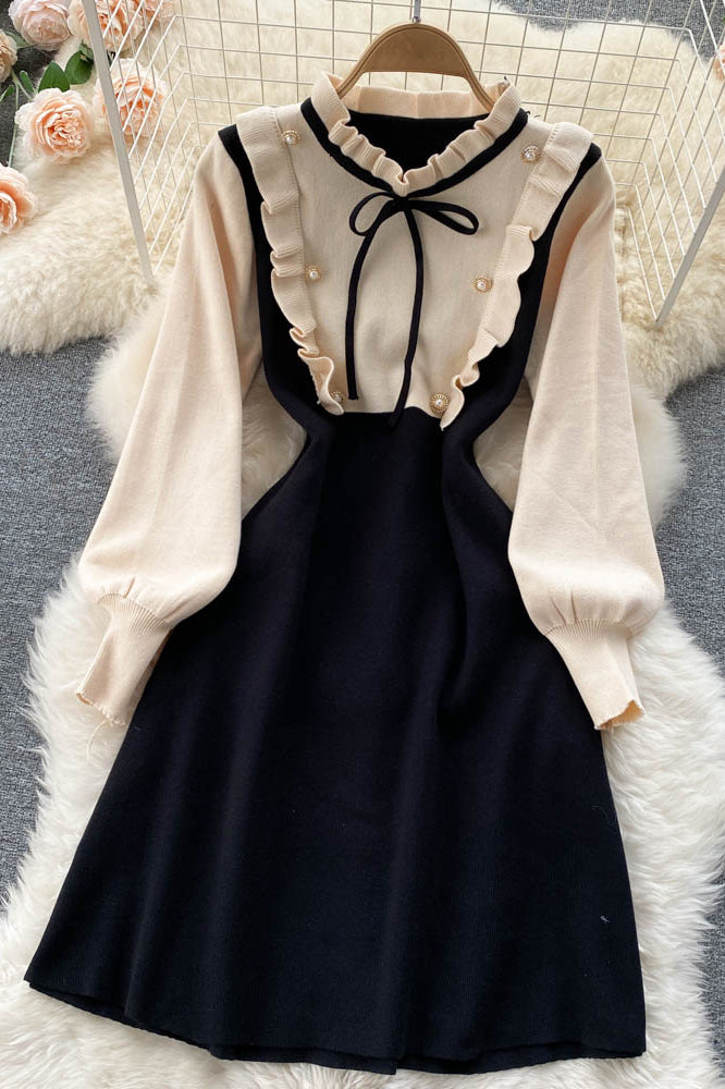 Fashion Women Lace Knit Buttons Strappy Dress