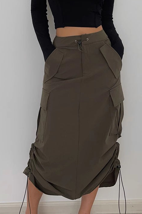 Women's Drawstring Waist Slant Pocket Skirt