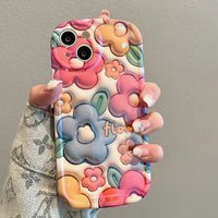 Cute Emboss Colorful Flowers Phone Case for iphone 11 12 13 14 15 Anti-drop All-inclusive Anti-knock Shockproof Cover