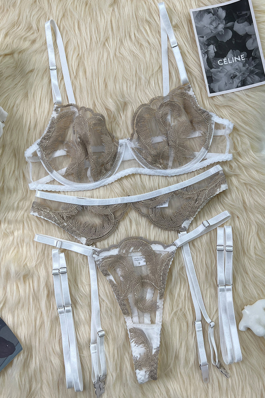 Sexy Women Gauze Embroidery Underwear Lingerie Set