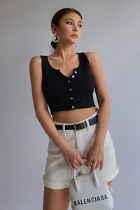 Rib-knit Buttoned Front Crop Cami Top