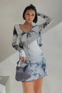 Women's Allover Print Crop Shirt and Sleeveless Bodycon Dress Two Piece Set