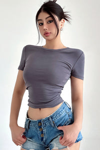 Fashion Women Scoop Neck Short Sleeve Tight Crop Shirt Top Tee