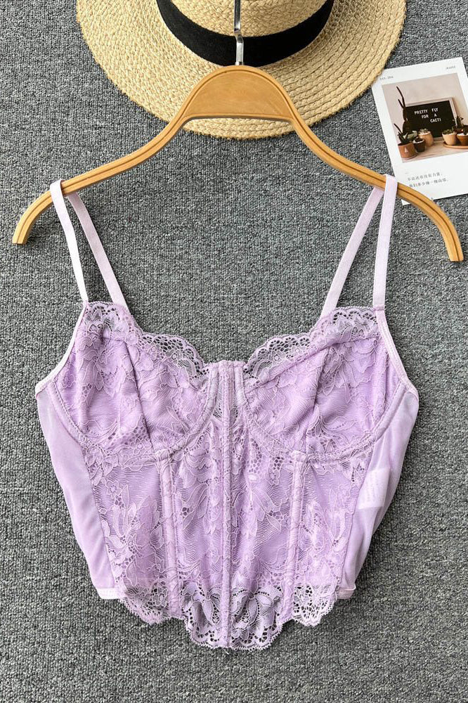 Women Sexy Lace Strap Cami Crop Vest Tank Top