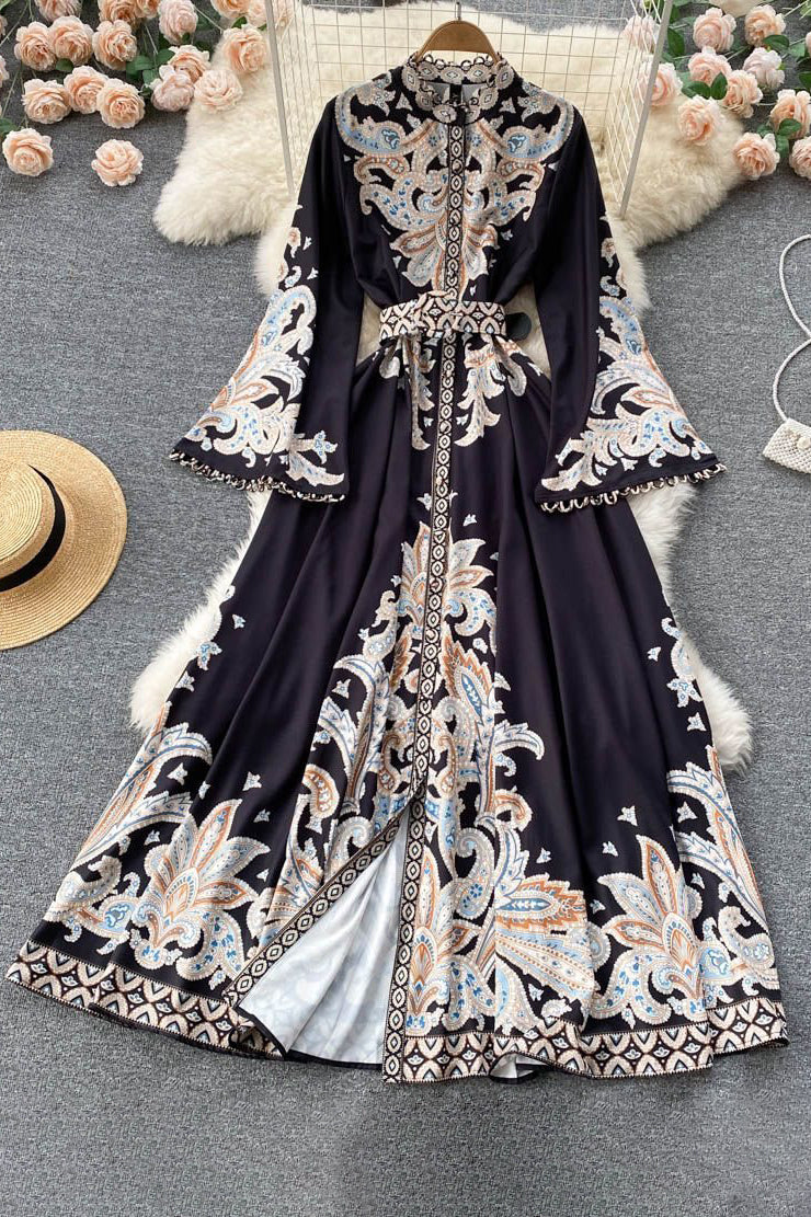 Retro Women Lace Long Sleeve Maxi Dress