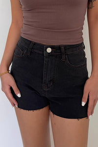 Raw Trim Buckle Detail Slant Pocket Denim Shorts