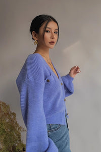 Rib-knit Buttoned Front V Neck Sweater Cardigan Outwear