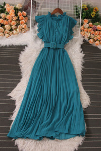 Fashion Women Lace Sleeveless Pleated Maxi Dress