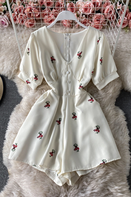 Sexy Women V-Neck Short Sleeve Zip Romper Jumpsuit