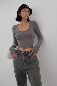 Women's Round Neck Ribbed Fitted Basic Tops
