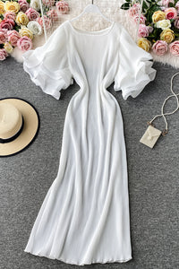 Sexy Women Lace Pleated Short Sleeve Maxi Dress