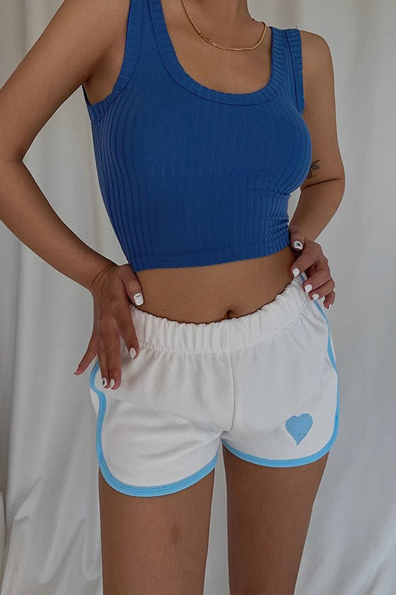 Rib-Knit Solid Heart Print Sport Shorts