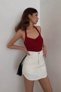 Women's  Buttoned Front Asymmetrical Hem Belted Skirt