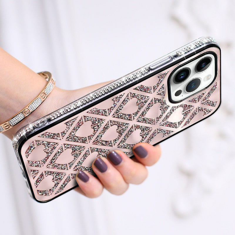 Compatible With Iphone Case Cute Heart Case Glitter Sparkle Love Shaped Cover For Women Girls Girly Luxury Stylish Heart-Shaped Rhinestone Shockproof Phone Cover