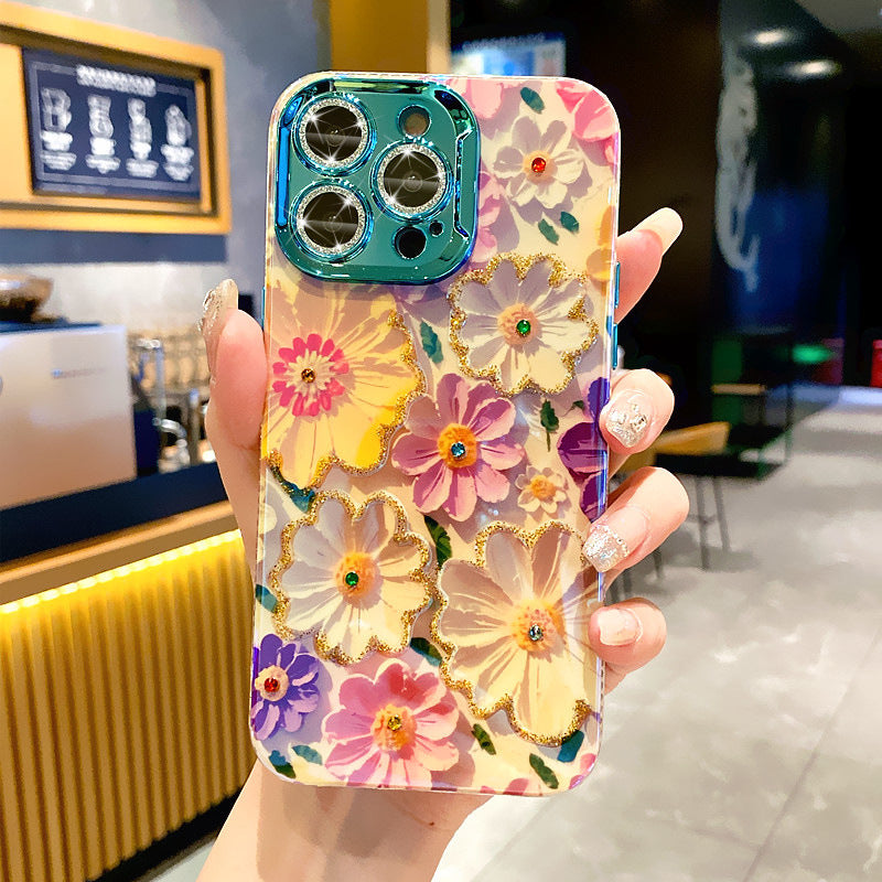 A Colorful Oil Painting Exquisite Mobile Phone Iphone Protective Case 3d Retro Oil Painting Flower Phone Case Lens Protective Film Shockproof Protective Case For Iphone 11 12 13 14 15