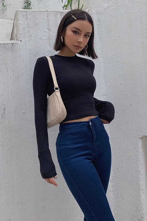 Women's Ribbed Long Sleeve Fitted Tops Shirt