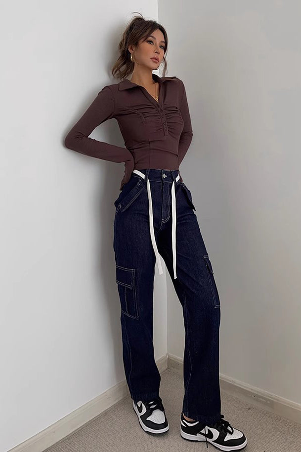 Women's Buckle Detail Pocket Side Cargo Jeans