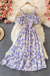 Sexy Women Off Shoulder Floral Short Sleeve Maxi Dress