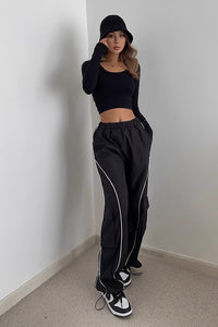 Women's Contrast Side Seam Elastic Waist Sports Pants