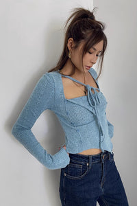 Women's Asymmetrical Hem Rib-knit Sweater Tops Shirt