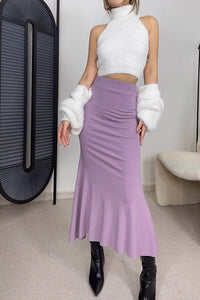 Solid Pleated Flared Hem Skirt