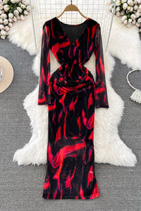 Sexy Women V-Neck Long Sleeve Bodycon Maxi Dress