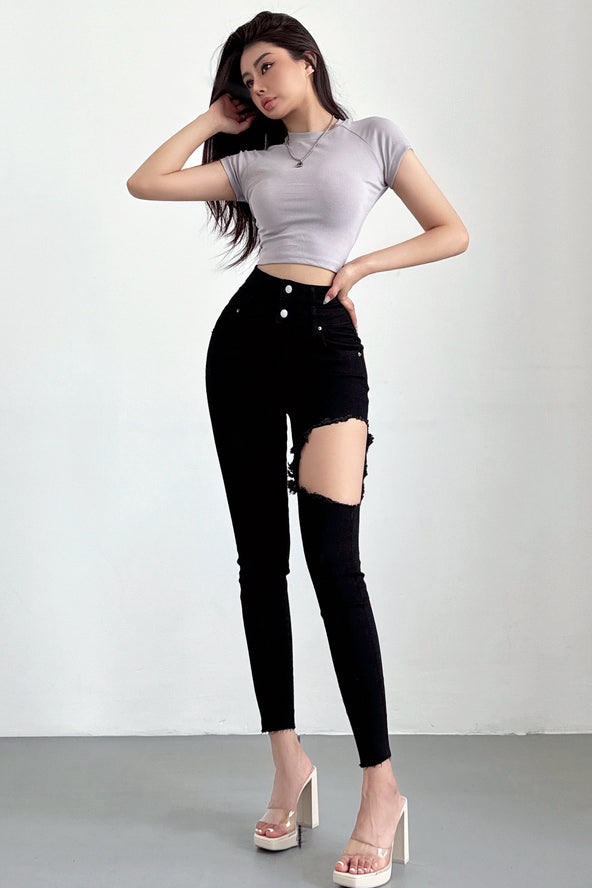 Fashion Women Tight Ripped Pants Trousers Jeans