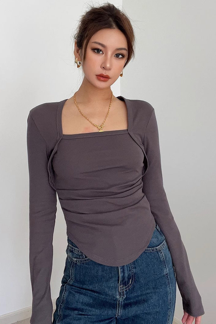 Women's Long Sleeve Scoop Neck Tops Fitted Cut Out T-Shirt