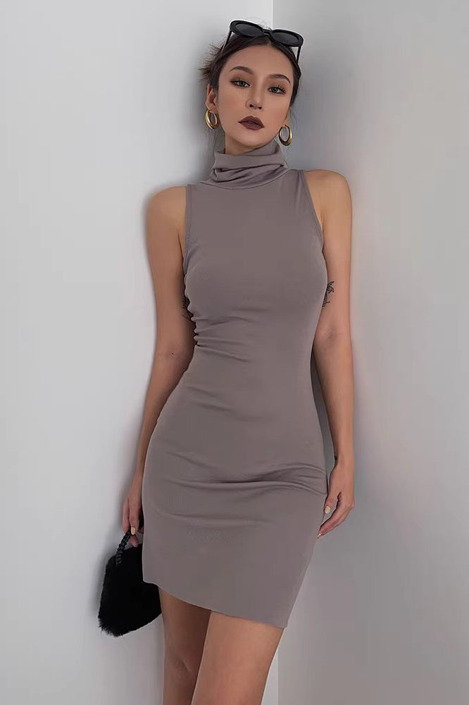 Women's Sexy Party Club Dress High Neck Sleeveless Bodycon Dress