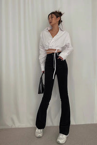 Nature High Waist Slant Pocket Flared Leg Pants