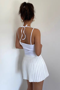 Solid Lace Up Back Halter Top