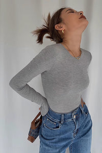 Women's Long Sleeve Round Neck Ribbed Tops Fitted Basic Shirts