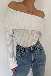 Off Shoulder Fashion Rib-Knit Sweater