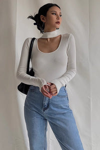 Women's Ribbed Long Sleeve Cut Out Tops Shirt