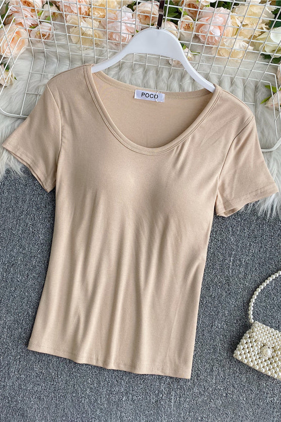 Fashion Women Scoop Neck Short Sleeve T-Shirt Top