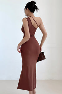 Sexy Women Sleeveless Single Shoulder Strap Stretch Bodycon Maxi Dress