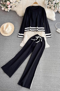 Fashion Women Long Sleeve Knit Top Pants Trousers Set Two-Piece