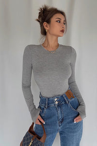 Women's Long Sleeve Round Neck Ribbed Tops Fitted Basic Shirts