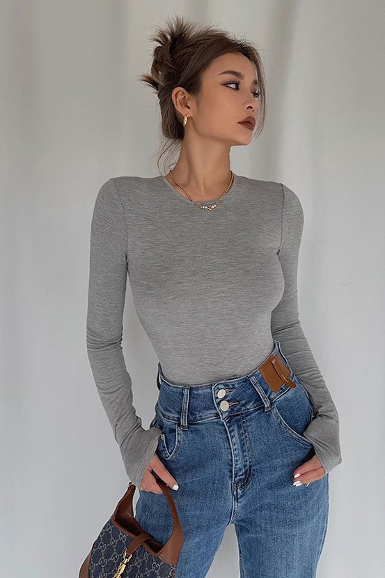 Women's Long Sleeve Round Neck Ribbed Tops Fitted Basic Shirts